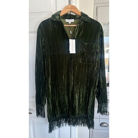 Something Navy Phoebe Velvet Emerald Shirt Dress Fringe S NWT Whimsigoth Vamp - Picture 2 of 11